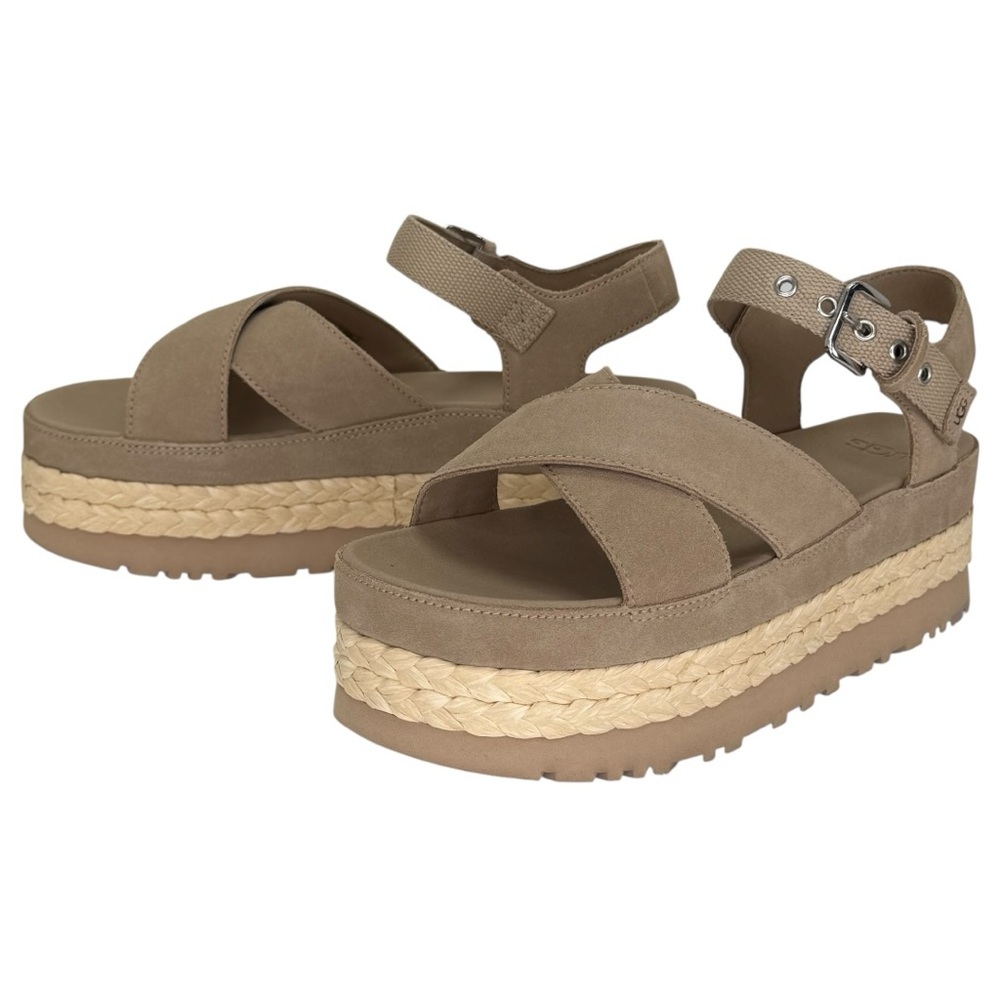 UGG Aubrey Tan Leather Womens Platform Sandals Size 10M - Picture 11 of 14